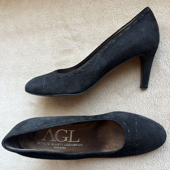 AGL Attilio Giusti Leombruni Sisley Stitch Black Suede Pumps Women’s EU 38 US 8 - Picture 1 of 16